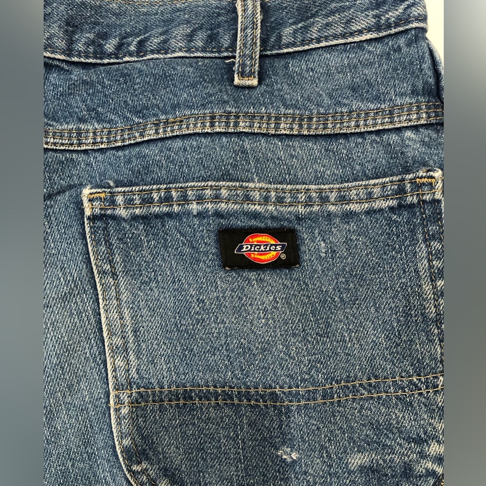 vtg DICKIES Distressed Denim Carpenter Baggy Jeans 34x32 workwear skater 90s 00s - Picture 7 of 10